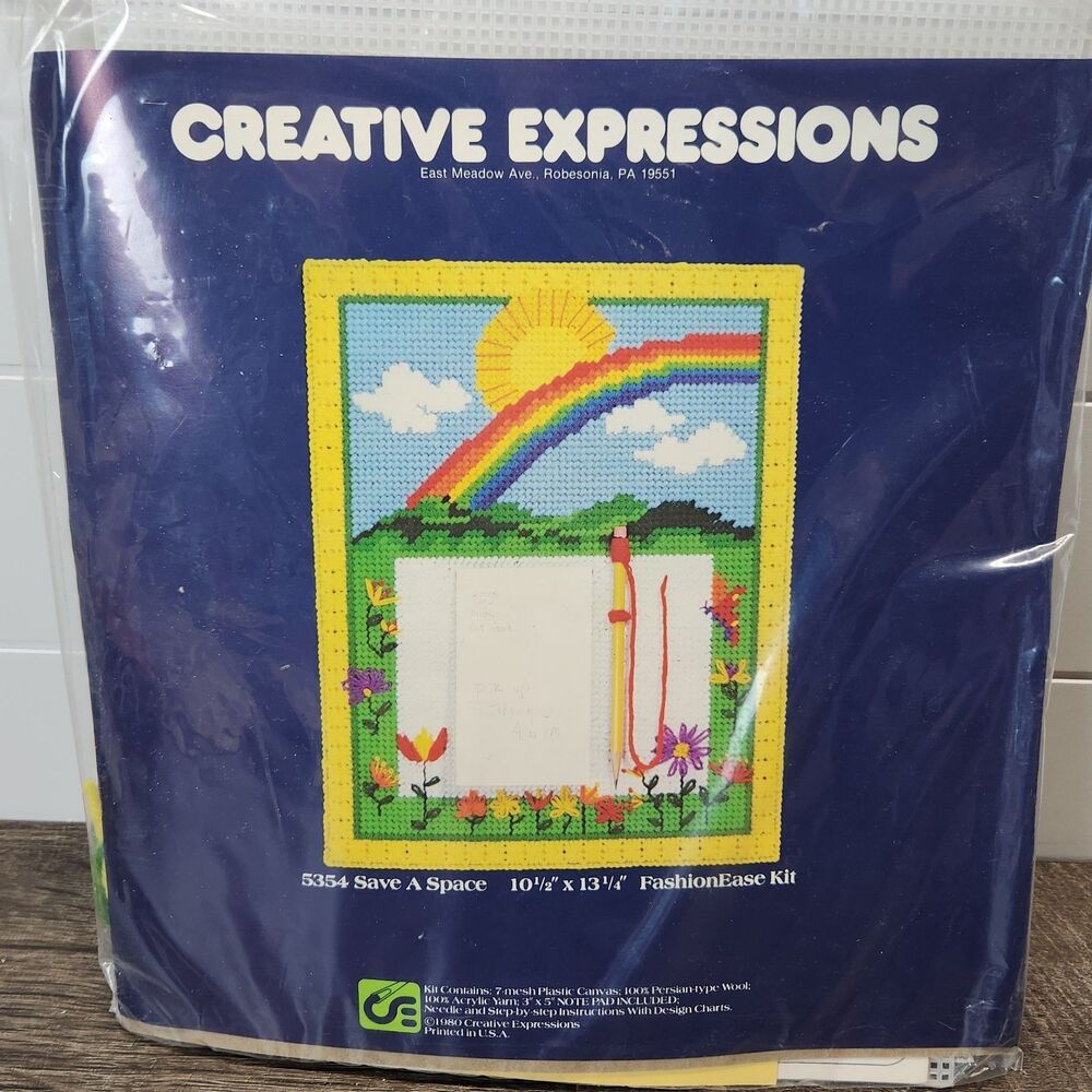 Vtg Creative Expressions Save A Space 5354 Plastic Canvas Yarn Kit 1980 Sealed